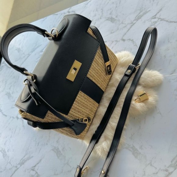 Black woven straw summer  handbag - Picture 7 of 10